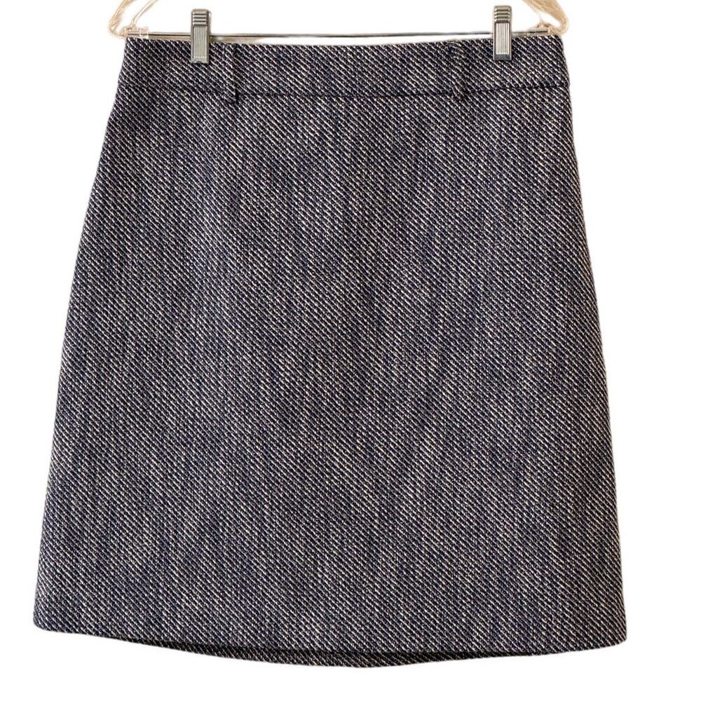 Ann Taylor Dark Navy Blue White Tweed Skirt Size 10